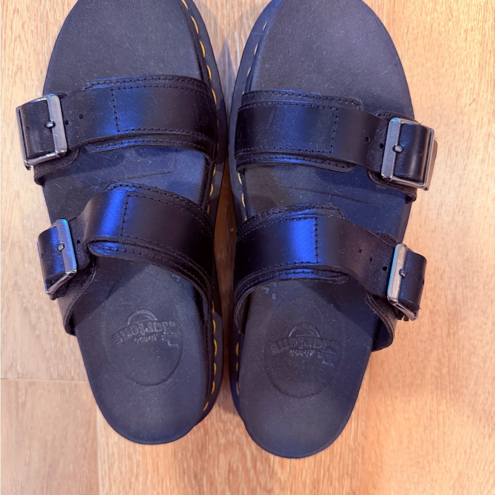 Dr. Martens Black Myles Slide Sandals Double Strap